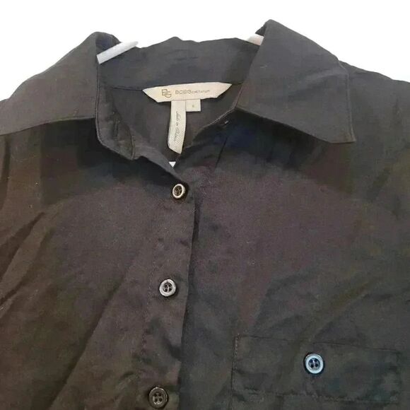 BCBGENERATION Women's Black Cotton Button Down Shirt w Belt - Picture 2 of 9
